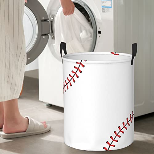 Gbuzozie 38L Round Laundry Hamper Red Stitching Baseball Storage Basket Waterproof Coating White Ball Organizer Bin For Nursery Clothes Toys