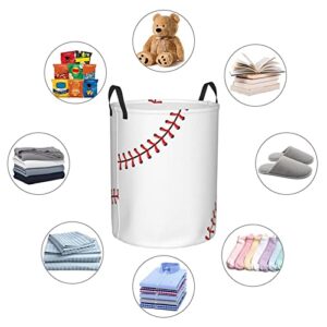 Gbuzozie 38L Round Laundry Hamper Red Stitching Baseball Storage Basket Waterproof Coating White Ball Organizer Bin For Nursery Clothes Toys