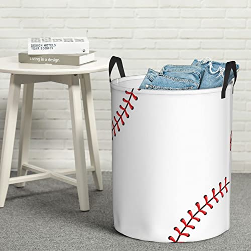 Gbuzozie 38L Round Laundry Hamper Red Stitching Baseball Storage Basket Waterproof Coating White Ball Organizer Bin For Nursery Clothes Toys