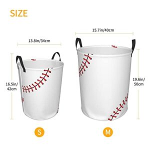 Gbuzozie 38L Round Laundry Hamper Red Stitching Baseball Storage Basket Waterproof Coating White Ball Organizer Bin For Nursery Clothes Toys