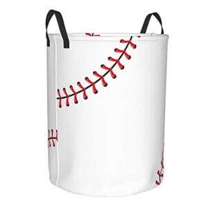 Gbuzozie 38L Round Laundry Hamper Red Stitching Baseball Storage Basket Waterproof Coating White Ball Organizer Bin For Nursery Clothes Toys