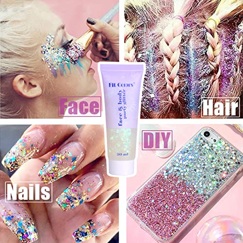 Face Glitter Gel, 2 Jars Holographic Chunky Glitter Makeup for Body, Hair, Face, Nail, Eyeshadow, Long Lasting and Waterproof Mermaid Sequins Liquid Glitter Total 6 Colors Available (#6, White, 2PCS)