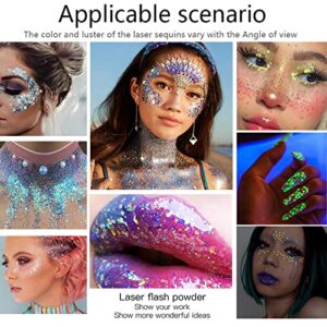 Face Glitter Gel, 2 Jars Holographic Chunky Glitter Makeup for Body, Hair, Face, Nail, Eyeshadow, Long Lasting and Waterproof Mermaid Sequins Liquid Glitter Total 6 Colors Available (#6, White, 2PCS)