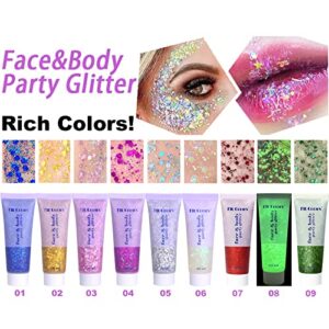 Face Glitter Gel, 2 Jars Holographic Chunky Glitter Makeup for Body, Hair, Face, Nail, Eyeshadow, Long Lasting and Waterproof Mermaid Sequins Liquid Glitter Total 6 Colors Available (#6, White, 2PCS)