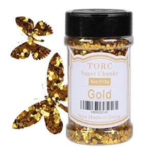 torc gold chunky glitter 4 oz super chunky glitter for resin crafts art nail cosmetic festival decor 1/10 (2.5 mm)