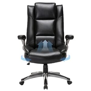 high back executive office chair-ergonomic bonded leather computer chair with flip-up arms, adjustable tilt tension, padded armrests, swivel rolling home desk chair-black,300lbs