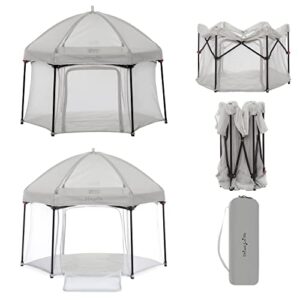Dream On Me Onyx Playpen Set with Canopy, Baby Playpen, Portable and Lightweight, Playpen for Babies and Toddler, Grey