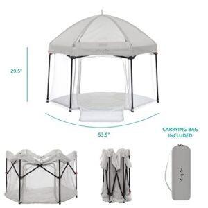 Dream On Me Onyx Playpen Set with Canopy, Baby Playpen, Portable and Lightweight, Playpen for Babies and Toddler, Grey