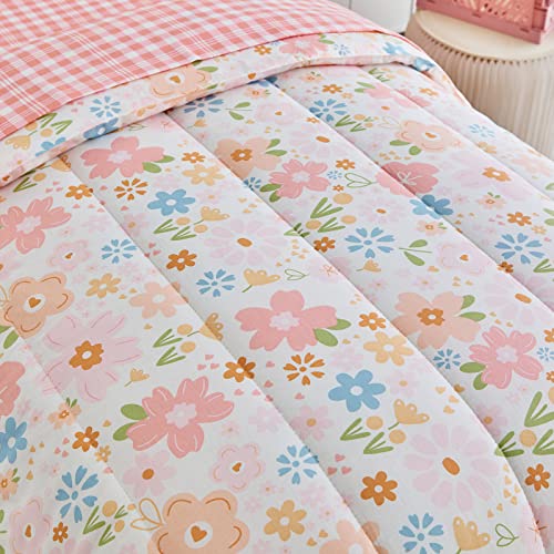 Joyreap 4 Piece Cotton Toddler Bedding Set for Girls, Pink Flowers Design, Soft n Breathable Cotton Toddler Comforter Set, Includes Quilted Comforter, Fitted Sheet, Top Sheet, and Pillow Case