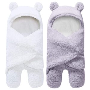 2 pack ultra warm sherpa plush baby sleeping swaddle wrap - newborn essentials must haves for 0-6 months - baby shower registry search gifts for boys girls - baby stuff accessories (grey and white)