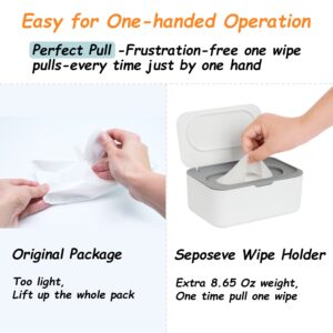 Wipes Dispenser, Wipe Holder for Baby & Adult, Seposeve Refillable Wipe Container, Keeps Wipes Fresh, One-Handed Operation. Non-Slip, Easy Open/Close Wipes Pouch Case, (Grey)