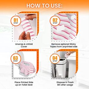 20 Extra Large Toilet Seat Covers Disposable for Kids & Adults-Toilet Covers Disposable for travel-Toddler Toilet Seat Cover Liners for Potty Training-Individually Wrapped-Waterproof (Pink Waves)