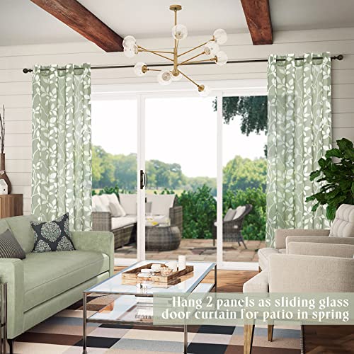 Sage Green Boho Curtains 84 Inch Length for Living Room 2 Panels Set,Natural Leaf Floral Tree Branch Bohemian Design Patterned Neutral Window Sheers for Bedroom,52x84 Inches Long,White Light Green