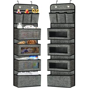 veronly door hanging organizer, nursery over the door pantry organizer with 4 large pockets and 3 small pockets, wall mount behind the door storage organizer for baby essentials,nursery, diapers,bathroom, clothes, bedroom,cosmetics, toys and sundries(blac