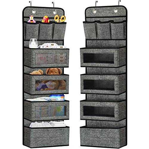 VERONLY Door Hanging Organizer, Nursery Over the Door Pantry Organizer with 4 Large Pockets and 3 Small Pockets, Wall Mount Behind the Door Storage Organizer for Baby Essentials,Nursery, Diapers,Bathroom, Clothes, Bedroom,Cosmetics, Toys and Sundries(Blac