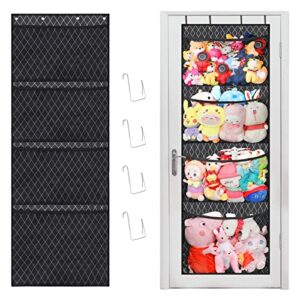 melpler stuffed animal storage - stuffed animal holder, hanging stuffed animal organizer for nursery, over the door organizer for stuffies, toy plush storage with 4 hooks 3 support rods(grid black)