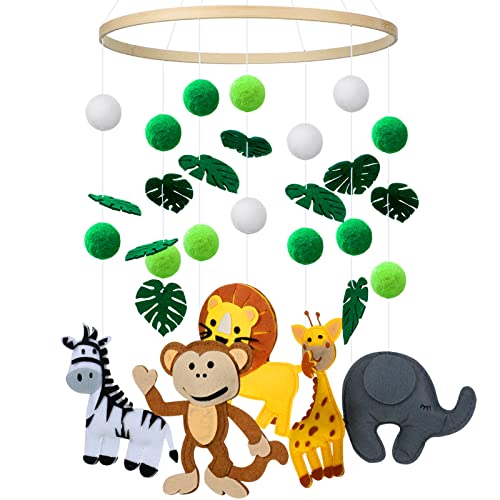 Woodland Mobile for Crib Jungle Baby Nursery Mobiles Forest Safari Deer Monkey Lion Style Ceiling Animals Hanging Mobile Decor for Baby Girls and Boys Toys Bedroom Room Decorations