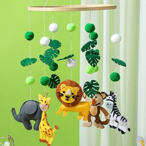 Woodland Mobile for Crib Jungle Baby Nursery Mobiles Forest Safari Deer Monkey Lion Style Ceiling Animals Hanging Mobile Decor for Baby Girls and Boys Toys Bedroom Room Decorations