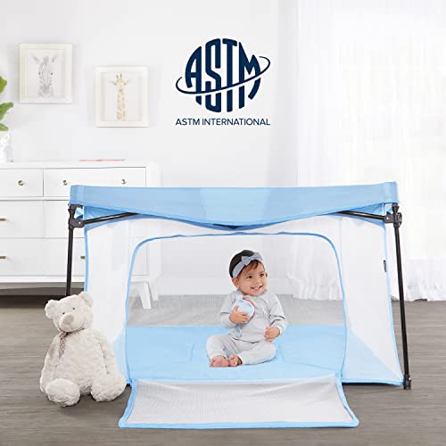 Dream On Me Ziggy Square Baby Playpen in Blue, Easy Set Up and Lightweight, Breathable Mesh Walls, Playpen for Babies and Toddlers