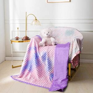 Silky Satin Baby Blanket for Girls Unique Tie Dye Minky Fabric with Soft Luxury Silk Silky Backing Toddlers Blanket for Sleeping Nursery Travel Decoration Purple 30 x 40 Inch