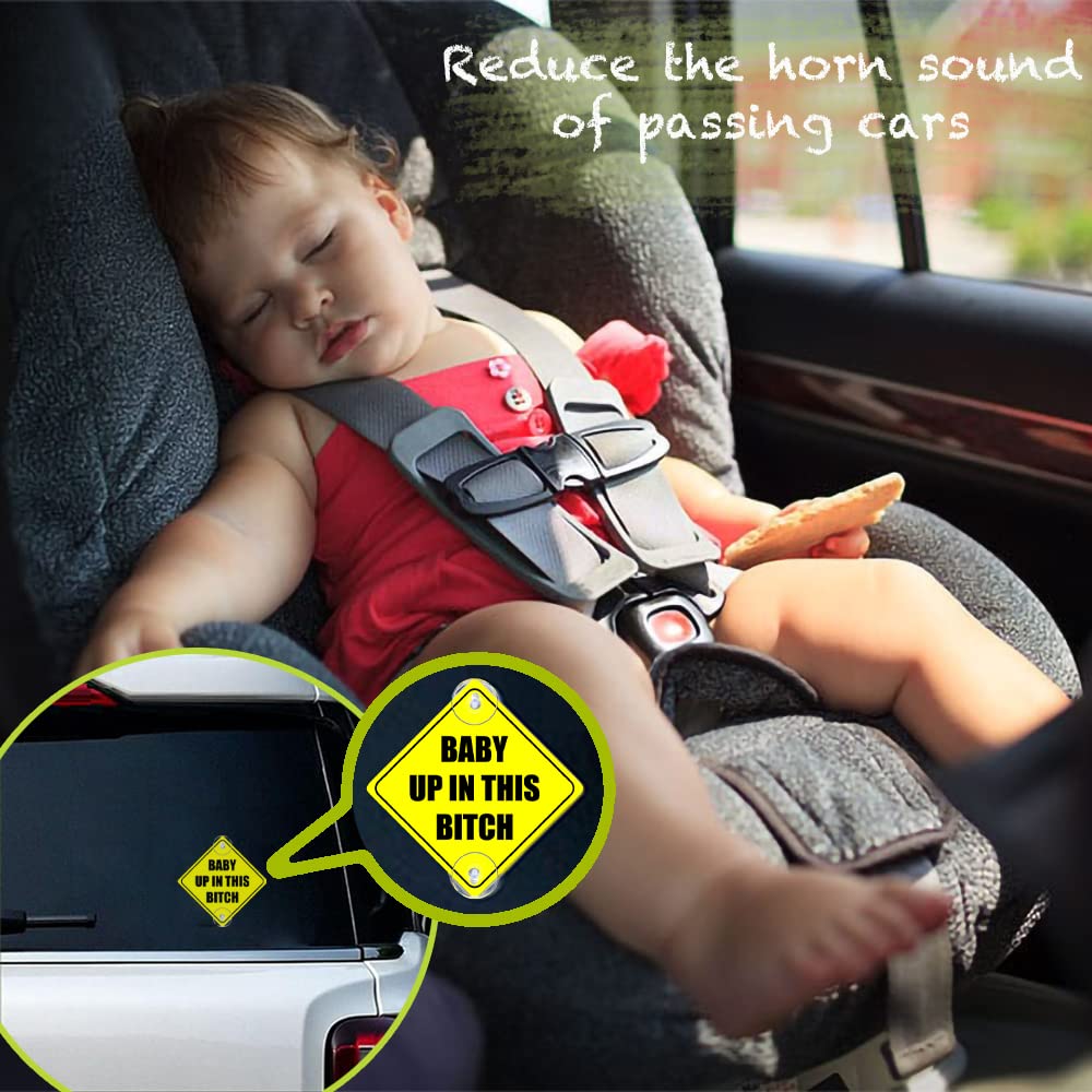 2PCS Baby Up in This B Car with Suction Cups, 5"x5" Reusable Baby on Board Sticker, Baby Safety Warning Decal for Cars