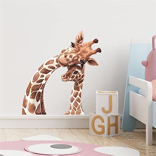 ROFARSO Lifelike Cute Lovely Mother and Little Giraffe Animal Wall Sticker Removable Wall Decal Peel and Stick Wall Art Decoration Home Decor for Nursery Kid Baby Bedroom Living Room Playing Room Mural