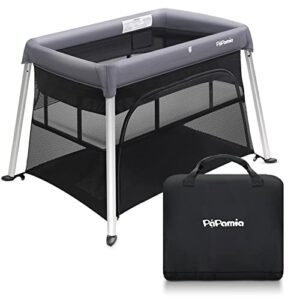 papamia travel crib, 2 in 1 portable light travel playard, removable playard with comfortable mattress, grey