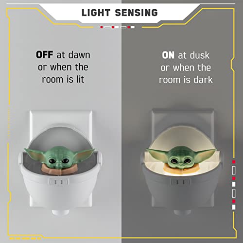 STAR WARS LED Night Light, Baby Yoda Floating Carrier, Plug-in, Dusk-to-Dawn Sensor, The Mandalorian, Grogu, UL-Certified, Cute Nightlight for Kids, Bedroom, Bathroom, Hallway, Game Room, 53234