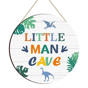 little man cave wooden sign dinosaur quote wood plaque nursery hanging wall art decor for kids toddler boys bedroom playroom living room decorations