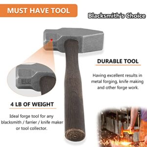 Blacksmithing 4LB Bladesmith Handmade Forge Hammer Anvil Hammer Metal Forged Knife Making Blacksmith Forging Tools