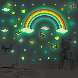 large rainbow wall decals removable star butterfly heart cloud wall sticker watercolor rainbow wallpaper baby room vinyl stickers wall decor for nursery rooms girls bedroom decor (glow green style)
