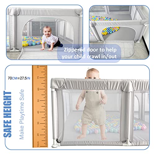 KIDRGL Baby Playpen, Large Baby Play Yard, Playpen for Babies with Gate, Indoor & Outdoor Kids Safety Activity Center with Anti-Slip Rubber Bases (Grey 70”×59”)