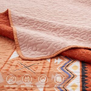 LEAONME Quilt Set Full/Queen Size 3 Piece Bedspread Coverlet Lightweight Comforter Microfiber Bedding Set All Season Oversized 90x98 Inch Bed Cover Bohemian Burnt Orange/Rust(1 Quilt,2 Pillow Shams)