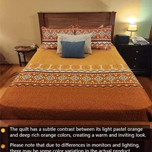 LEAONME Quilt Set Full/Queen Size 3 Piece Bedspread Coverlet Lightweight Comforter Microfiber Bedding Set All Season Oversized 90x98 Inch Bed Cover Bohemian Burnt Orange/Rust(1 Quilt,2 Pillow Shams)