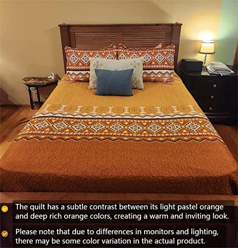 LEAONME Quilt Set Full/Queen Size 3 Piece Bedspread Coverlet Lightweight Comforter Microfiber Bedding Set All Season Oversized 90x98 Inch Bed Cover Bohemian Burnt Orange/Rust(1 Quilt,2 Pillow Shams)