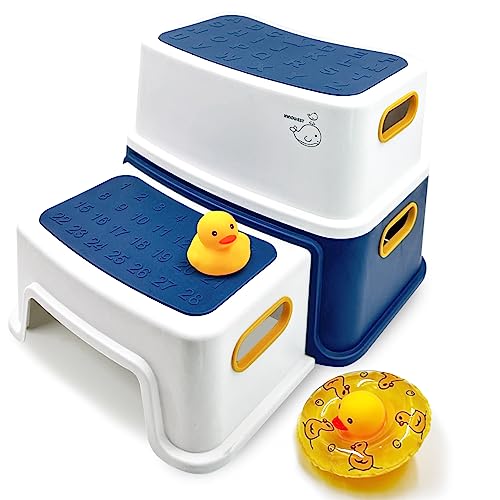 INNOWEST® 2 Step Stool for Kids, Sturdy Toddler Two Step Stool for Toilet Potty Training, Bathroom,Kitchen, Slip Resistant for Safety Dual Height & Wide Two Step (Navy)