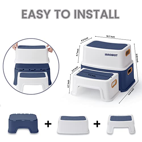 INNOWEST® 2 Step Stool for Kids, Sturdy Toddler Two Step Stool for Toilet Potty Training, Bathroom,Kitchen, Slip Resistant for Safety Dual Height & Wide Two Step (Navy)