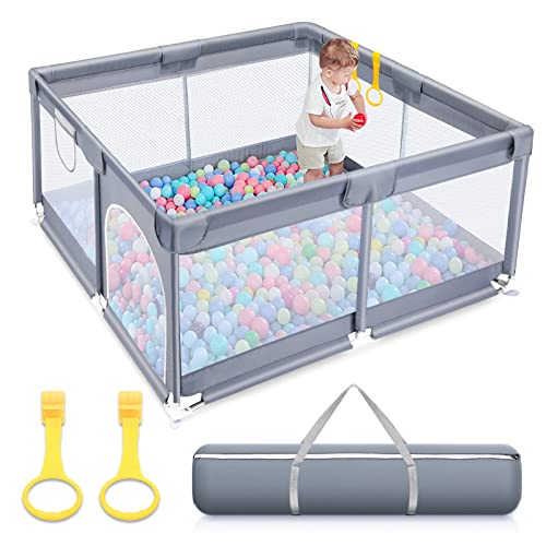 Large Baby Playpen,Play Pens for Babies and Toddlers,Play Yard Activity Center with Gate for Kids,Portable Baby Fence Safety Play Area for Infant Indoor&Outdoor,Sturdy Baby Gate Playpen Grey 50"x50"