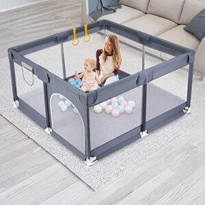 Large Baby Playpen,Play Pens for Babies and Toddlers,Play Yard Activity Center with Gate for Kids,Portable Baby Fence Safety Play Area for Infant Indoor&Outdoor,Sturdy Baby Gate Playpen Grey 50"x50"