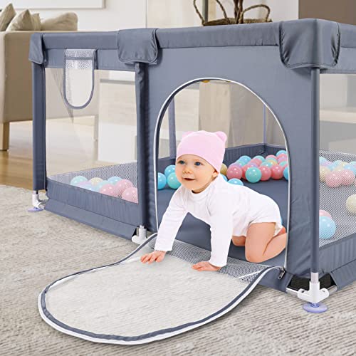 Large Baby Playpen,Play Pens for Babies and Toddlers,Play Yard Activity Center with Gate for Kids,Portable Baby Fence Safety Play Area for Infant Indoor&Outdoor,Sturdy Baby Gate Playpen Grey 50"x50"