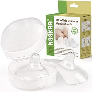 haakaa nipple shields 18mm for newborn breastfeeding with latch difficulties or flat or inverted nipples, breast shields extra-thin & extremely soft, come with carry case, 2pk