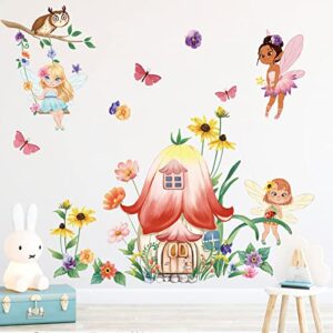 decalmile fairy mushroom wall stickers butterfly fairy flowers wall decals girls bedroom kids room baby nursery wall decor