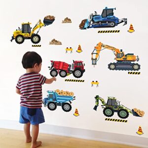 decalmile construction vehicles wall stickers trucks excavator tractor wall decals kids bedroom boys room playroom wall decor