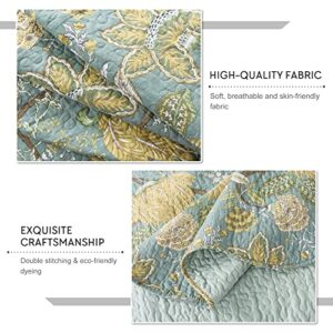 Travan 3-Piece Quilt Set Quilted Bedspread Cotton Coverlet Set Floral Printed Oversized Quilted Bedding Set with Shams for All Season, Green Vine, King Size