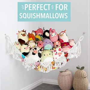 Huddle Macrame Stuffed Animal Hammock for Stuffed Animals - The Original Designer Washable No-Drill Install Toy Net for Stuffed Animals Storage - Boho Stuffed Animal Net Plush Pet Net Corner Display