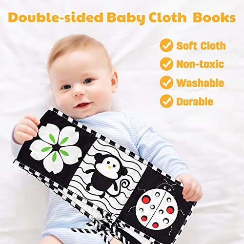 SYNARRY Baby Toys, High Contrast Baby Book for Newborn Toys 0-3 Months Baby Cloth Books 0-6 Months Black and White Books for Babies Tummy Time Toys for Babies 0-6 Months