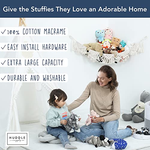 Huddle Macrame Stuffed Animal Hammock for Stuffed Animals - The Original Designer Washable No-Drill Install Toy Net for Stuffed Animals Storage - Boho Stuffed Animal Net Plush Pet Net Corner Display