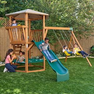 KidKraft Jungle Journey Wooden Outdoor Swing Set/Playset with Swings, Slide, Rock Wall and Observation Deck