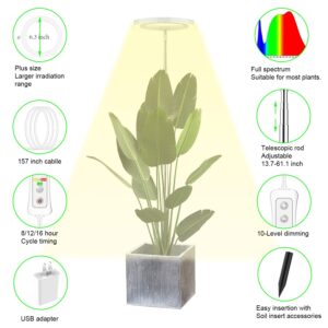 Plant Grow Light,yadoker LED Growing Light Full Spectrum for Indoor Plants,Height Adjustable, Automatic Timer, 5V Low Safe Voltage,Idea for Large Plant Light