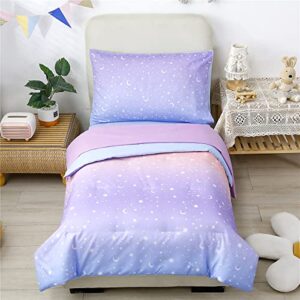 urbonur 4 piece toddler bedding set for girls glitter purple orange toddler bedding set gradient stars print girls bedding toddler comforter set